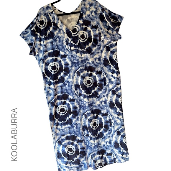 KOOLABURRA by UGG | NWOT TIE-DYE COTTON KNIT MIDI DRESS NAVY BLUE & WHITE | XS - Picture 1 of 11